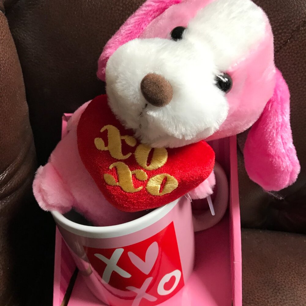 Dan Dees Collector's Choice TM 8 1/2" puppy in a 16 ounce XOXO mug.